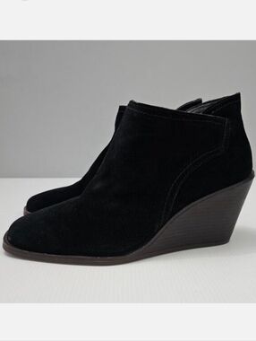 Lucky Brand Macawi Wedge Ankle Bootie Womens 9 Black Suede Square Toe Casual